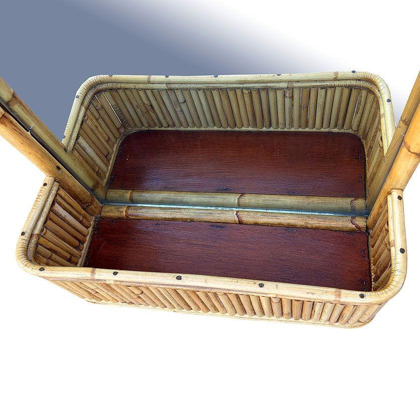 American Restored Mid-century Stacked Rattan & Wicker Wall Mirror with Shelf/Planter For Sale