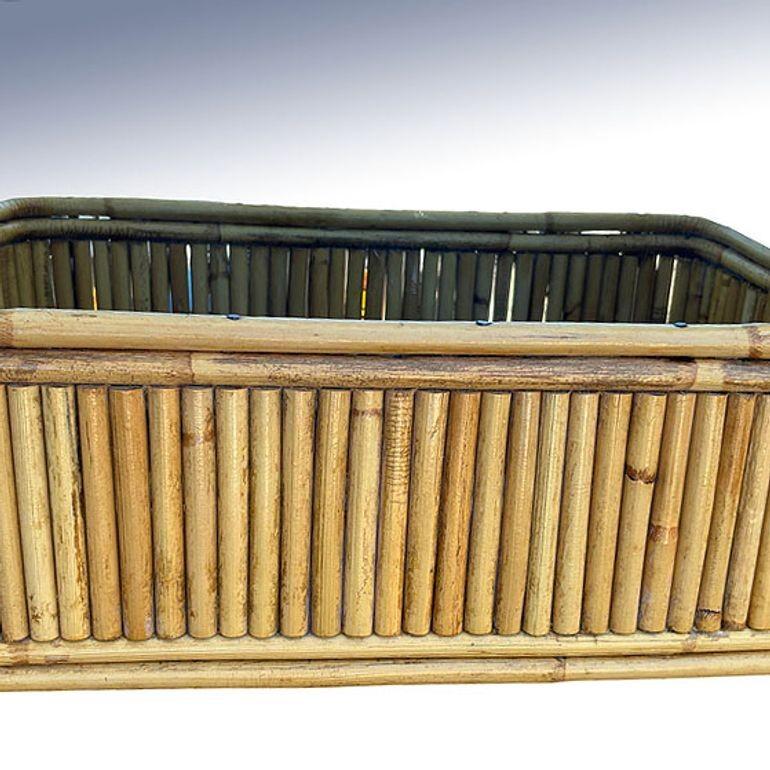 Mid-20th Century Restored Mid-century Stacked Rattan & Wicker Wall Mirror with Shelf/Planter For Sale