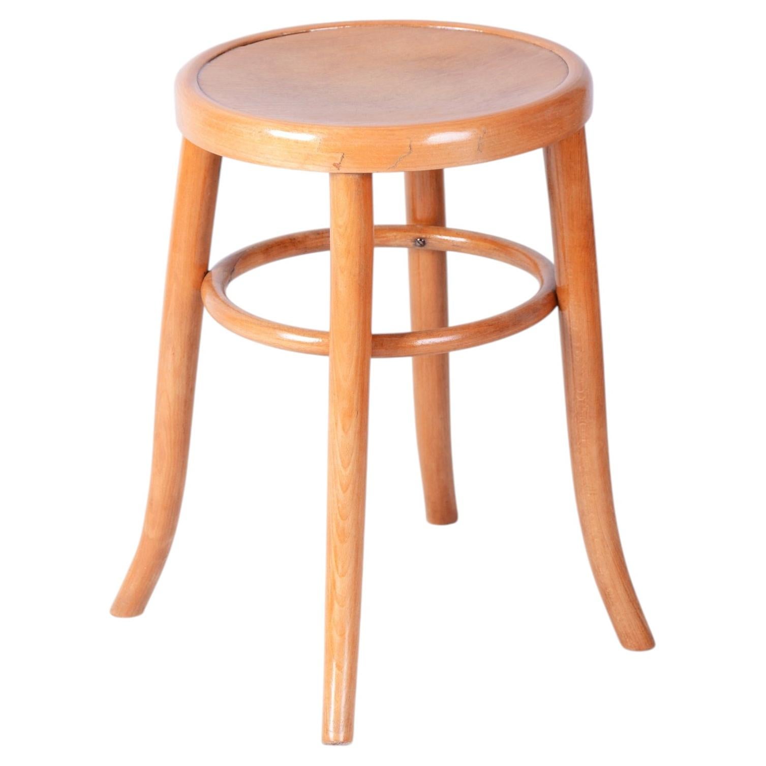 Restored Mid-Century Stool, Sold Beech, Plywood, Repolished, Czech, 1950s For Sale