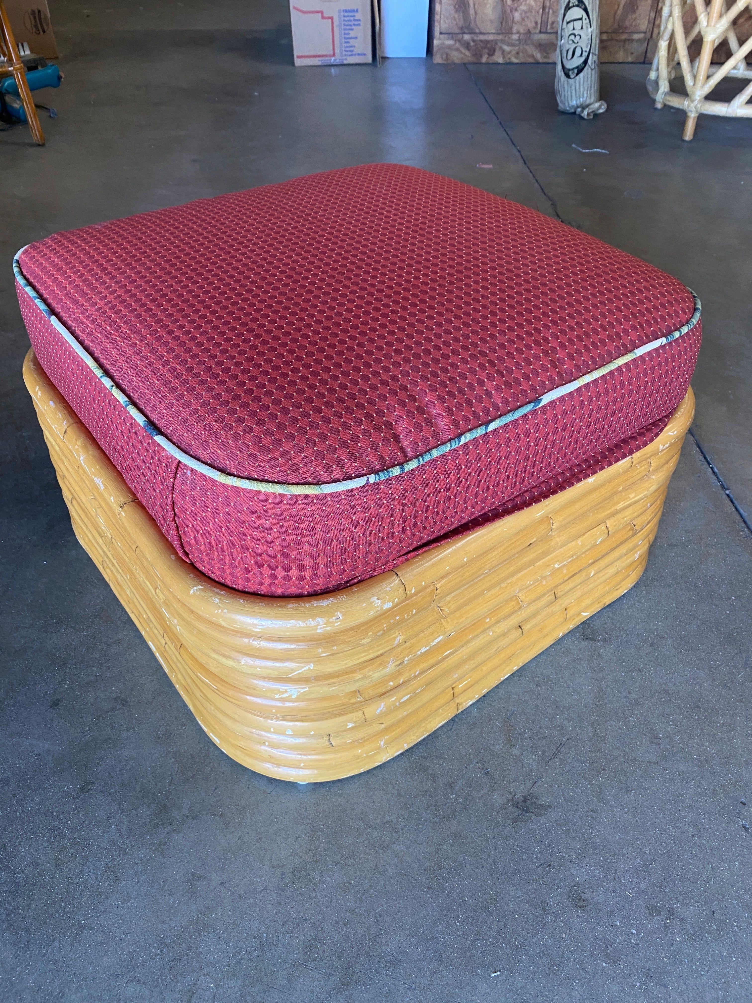 Restored Mid Century Strand Stacked Rattan Ottoman Stool For Sale 1