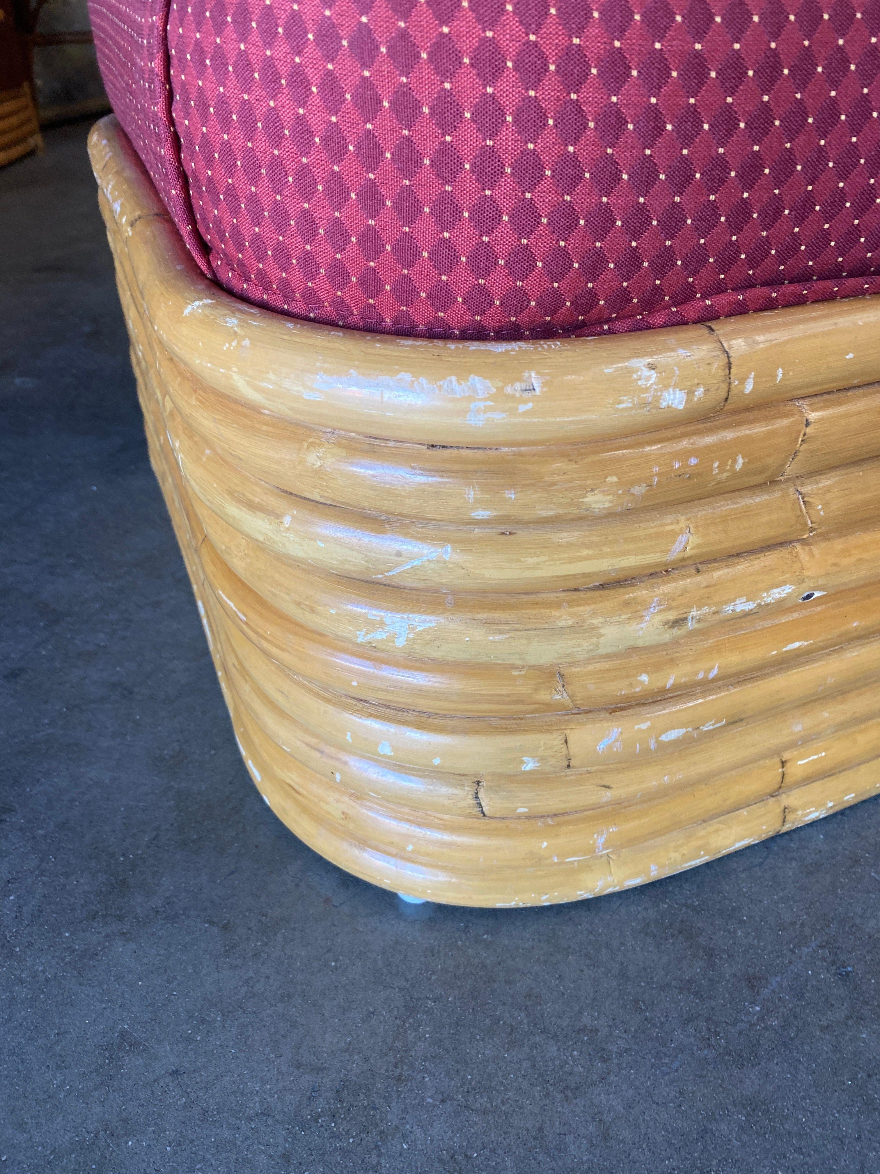 Restored Mid Century Strand Stacked Rattan Ottoman Stool For Sale 2