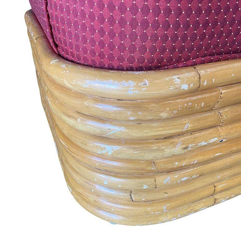 Restored Mid Century 9 Strand Paul T Frankl Style Stacked Rattan Ottoman Stool For Sale 1