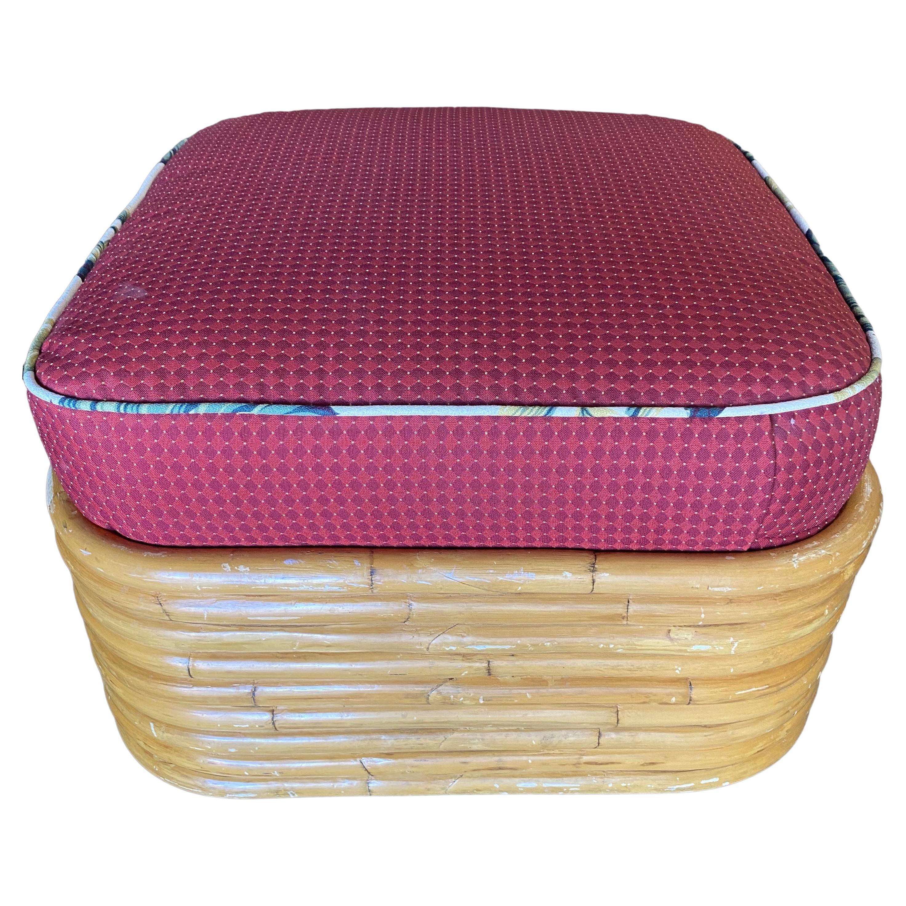 Restored Mid Century Strand Stacked Rattan Ottoman Stool For Sale