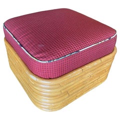 Tabouret Ottoman en rotin empilé restauré du milieu du siècle dernier
