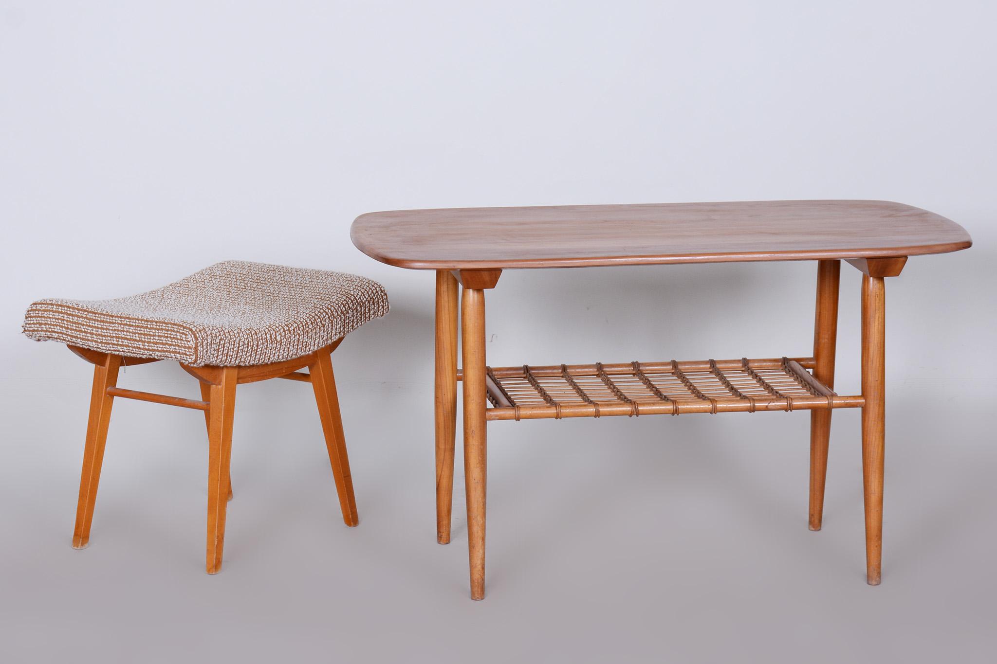 Restored Mid-Century Style Coffee Table, Cherry-Tree, Rattan, 1950s, Czechia For Sale 5