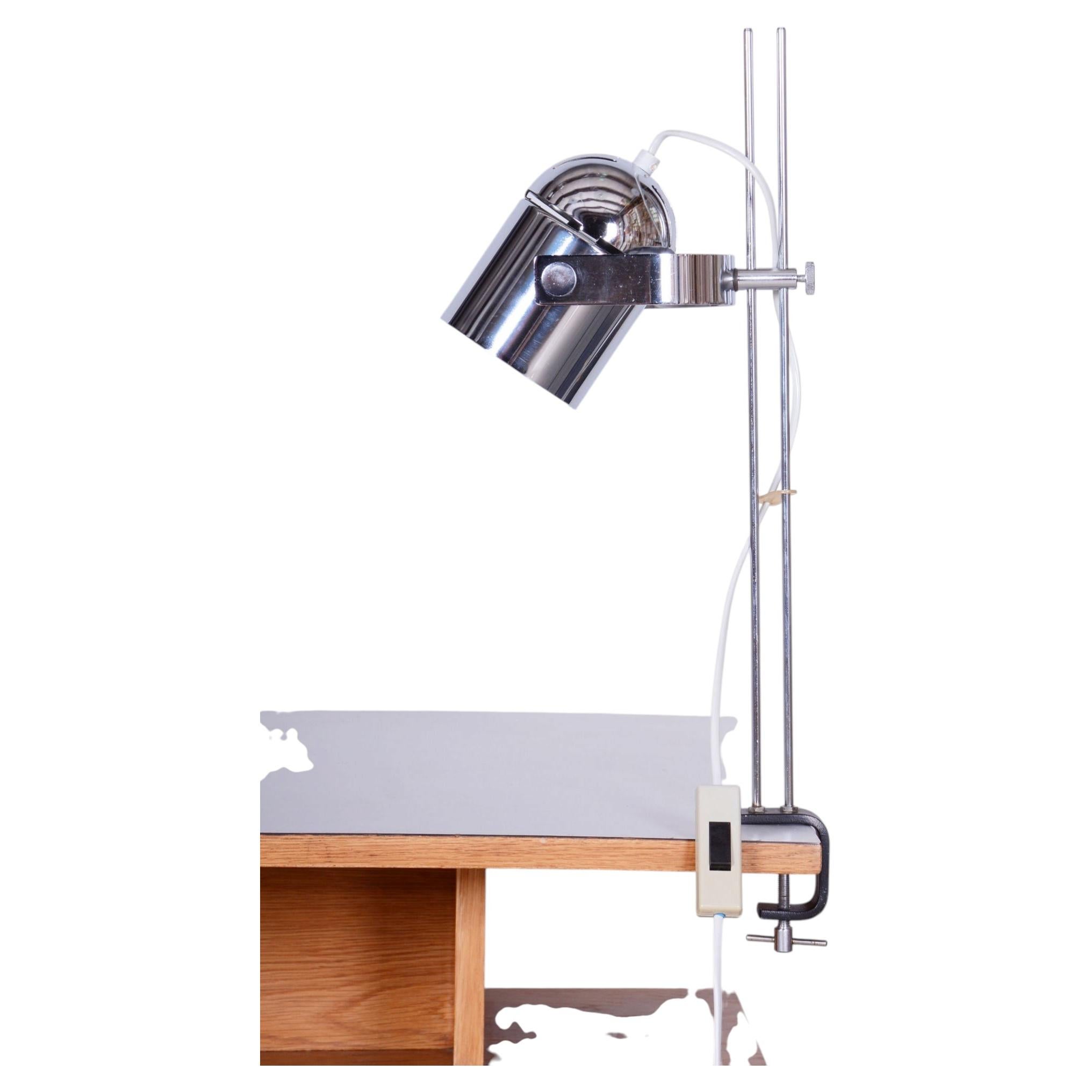 Restored Mid-Century Table Lamp, by J. Indra for Combi Lux, Chrome, Czech, 1970s For Sale
