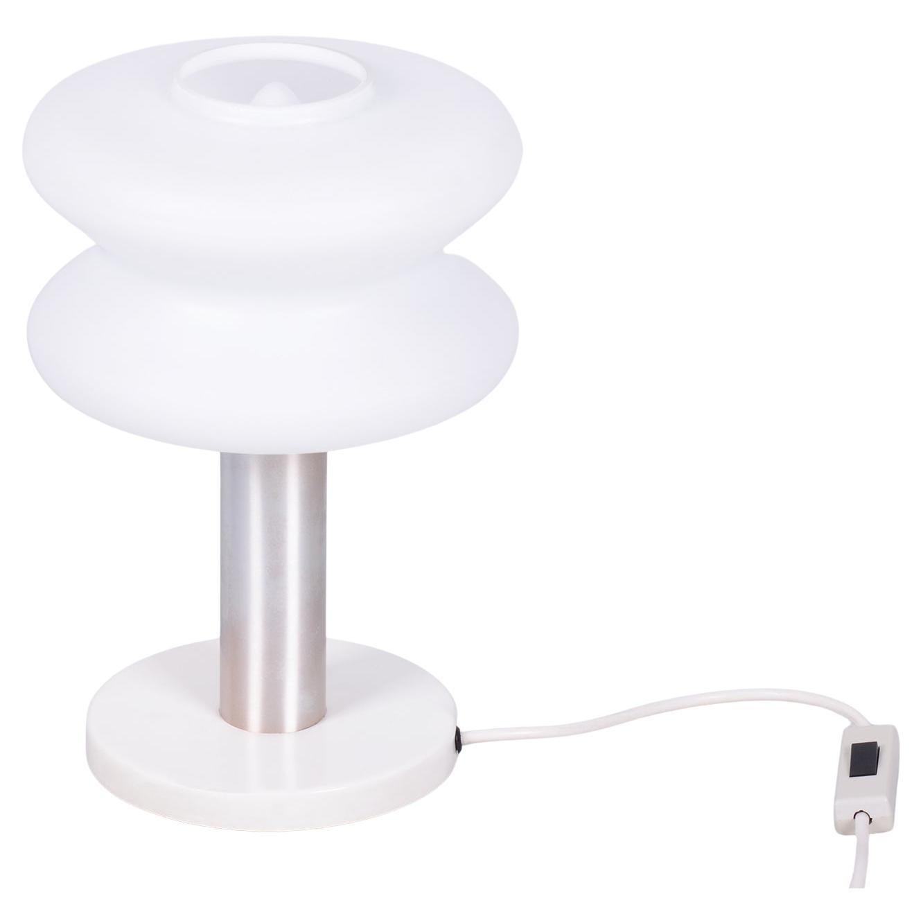 Restored Mid-Century Table Lamp, by NAPAKO, Aluminium, Milk Glass, Czech, 1960s For Sale
