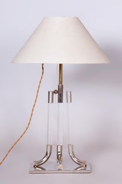 Restored Mid-Century Table Lamp, Chrome-Plated Steel, Glass, Italy, 1970s