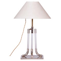 Restored Mid-Century Table Lamp, Chrome-Plated Steel, Glass, Italy, 1970s