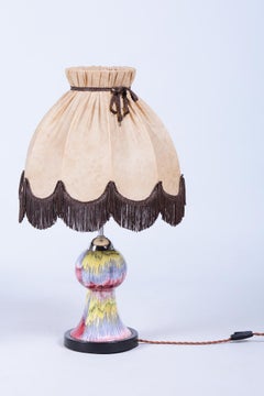 Restored Mid-Century Table Lamp, Chrome, Steel, Ceramic, Textile, Czech, 1960s