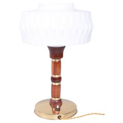 Restored Mid-Century Table Lamp, Walnut, Brass, Glass, Rewired, Czech, 1960s