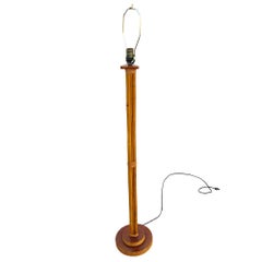 Restored Mid-century Three-Pole Rattan Floor Lamp w/ Mahogany Base