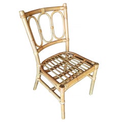 Restored Midcentury Three Ring Rattan Dining Side Chair, Set of Four
