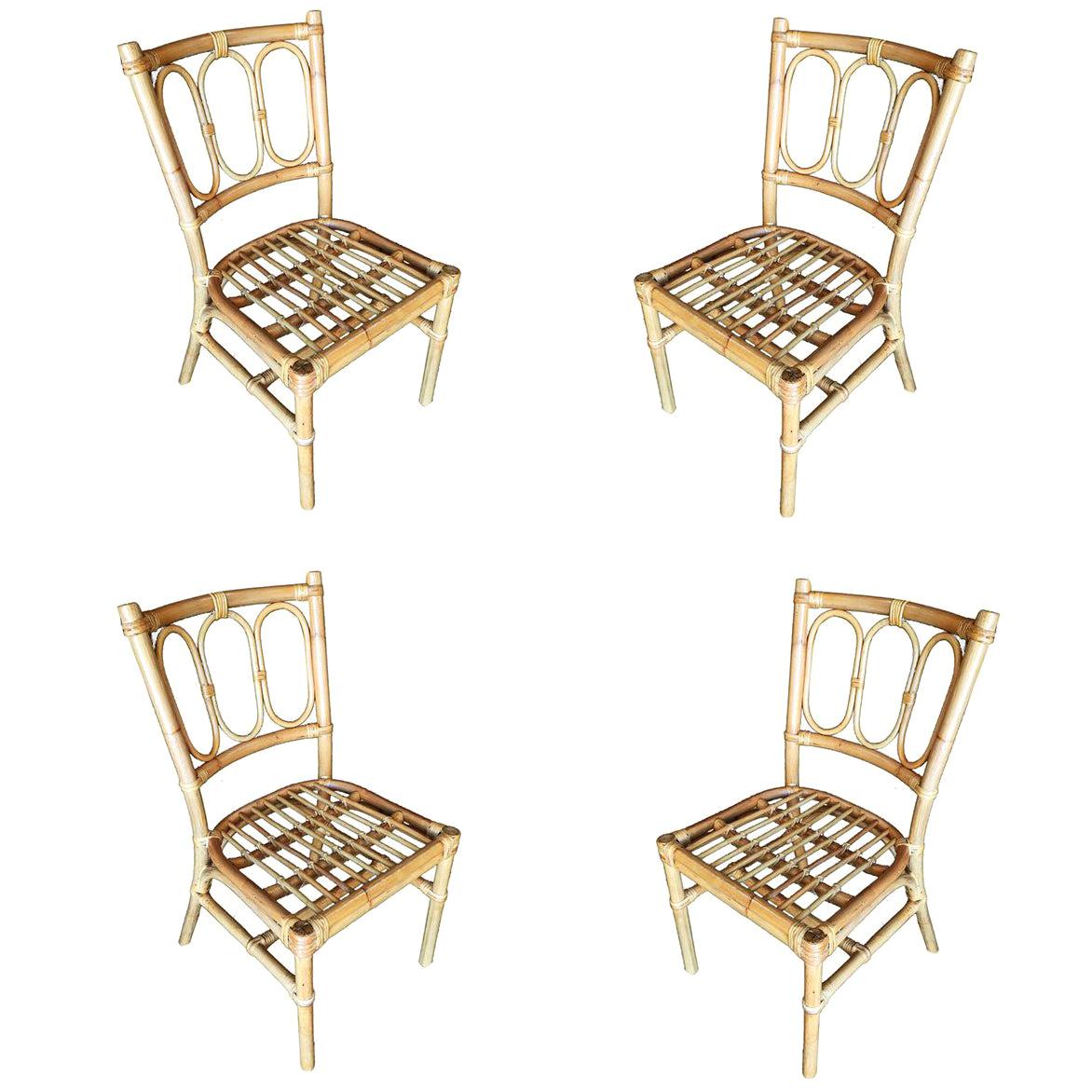 Restored Midcentury "TBack" Rattan Dining Side Chair, Set of Four at