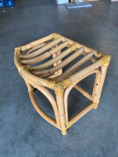 Restored Mid-Century Three-Strand Ladder Top Rattan Ottoman