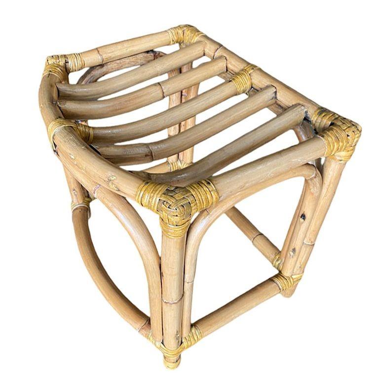 Mid-Century Modern Restored Mid-Century Three-Strand Ladder Top Rattan Vanity Stool For Sale