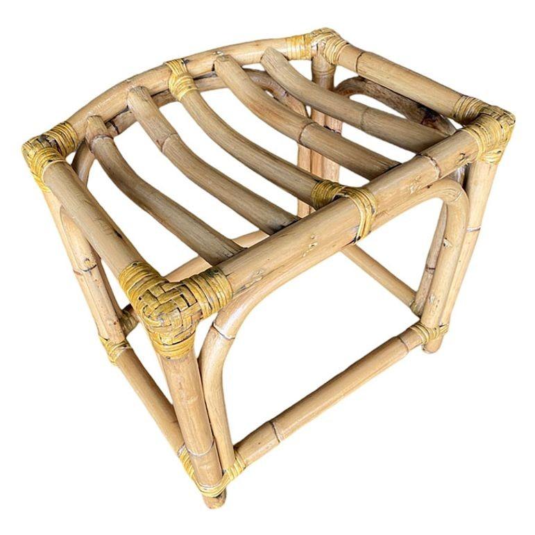 American Restored Mid-Century Three-Strand Ladder Top Rattan Vanity Stool For Sale