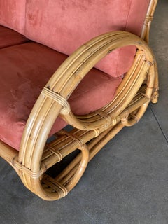 Restored Mid-Century Three Strand Rattan Scrolling Pretzel Sofa