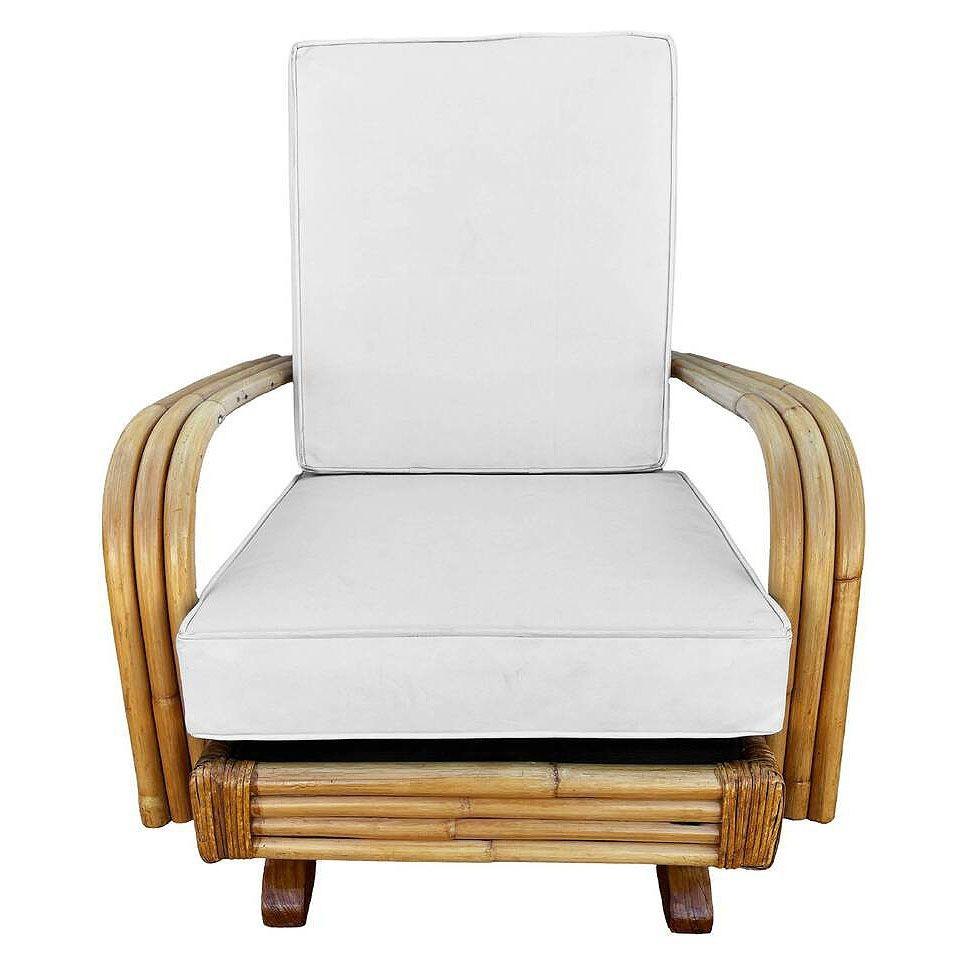 Original Mid-Century triple-strand gebogenen Arm Springer Rattan Schaukelstuhl. Dieser Schaukelstuhl besteht aus einem Mahagoniholzsockel mit einer gefederten Basis, die eine Hin- und Herschaukelbewegung ermöglicht. Die Sitzfläche besteht aus einer
