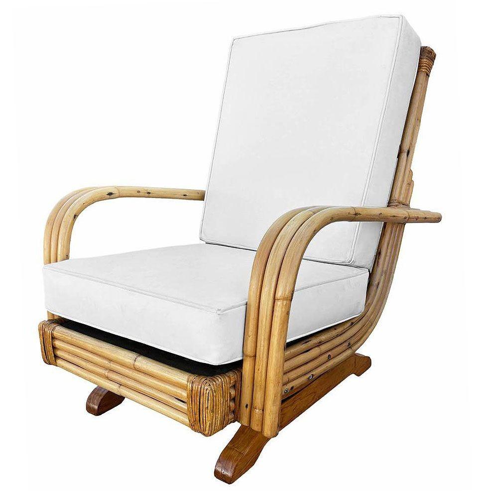 Restaurierter dreireihiger Springer-Schaukelstuhl aus Rattan aus der Mitte des Jahrhunderts (amerikanisch) im Angebot