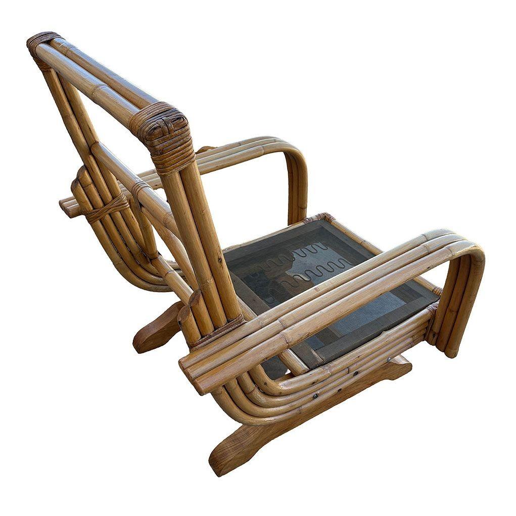 Restaurierter dreireihiger Springer-Schaukelstuhl aus Rattan aus der Mitte des Jahrhunderts (Stoff) im Angebot