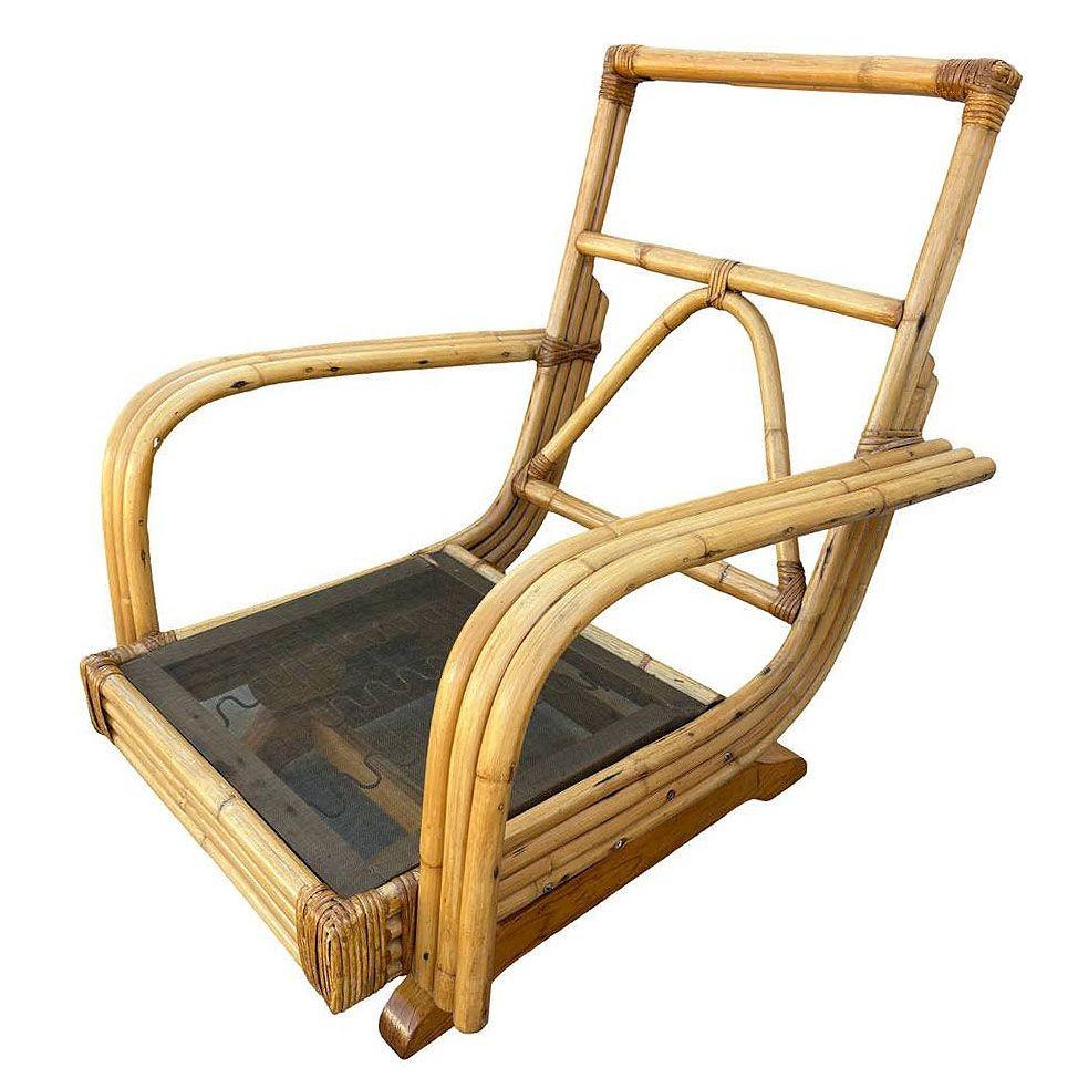Restaurierter dreireihiger Springer-Schaukelstuhl aus Rattan aus der Mitte des Jahrhunderts im Angebot 2