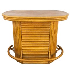 Restored Mid-century Vertically Stacked Oval Top Rattan Bar w/ Foot Rest