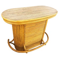 Restored Mid-century Vertically Stacked Oval Top Rattan Bar w/ Foot Rest