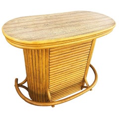 Restored Mid-century Vertically Stacked Oval Top Rattan Bar w/ Foot Rest