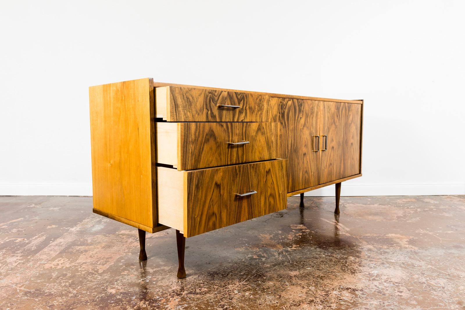 Veneer Restored Mid-Century Walnut Sideboard by Marian Grabiński 1960's