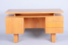 Restored Mid-Century Writing Desk, Ash, Revived Polish, Czech, 1960s