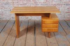 Restored Mid-Century Writing Desk, by B. Landsman, Oak, Repolished, Czech, 1950s