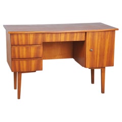 Restored Mid-Century Writing Desk, Mahogany Veneer, Revived Polish, Czech, 1950
