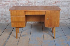 Restored Mid-Century Writing Desk, Walnut, Revived Polish, Czech, 1950