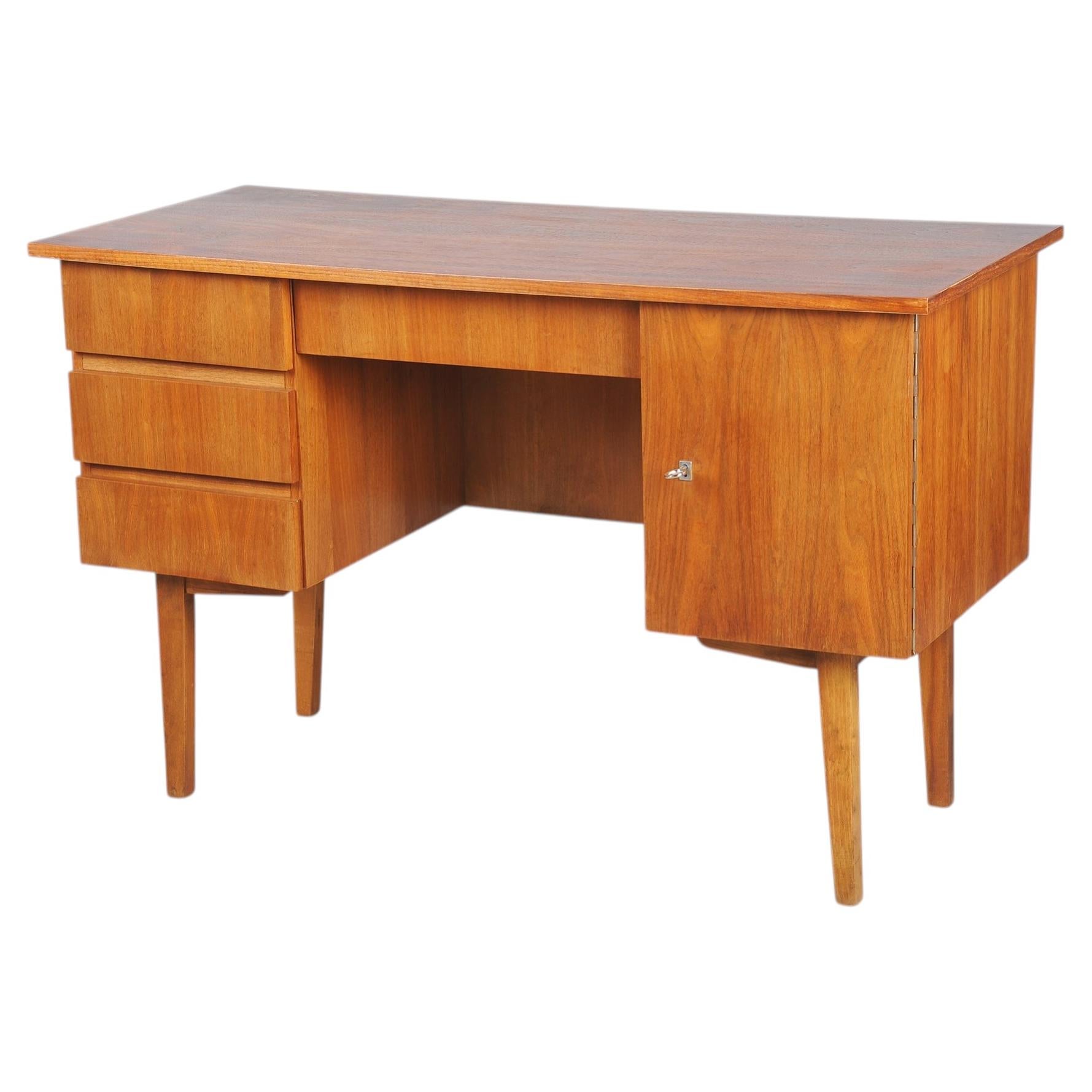 Restored Mid-Century Writing Desk, Walnut, Revived Polish, Czech, 1950 For Sale