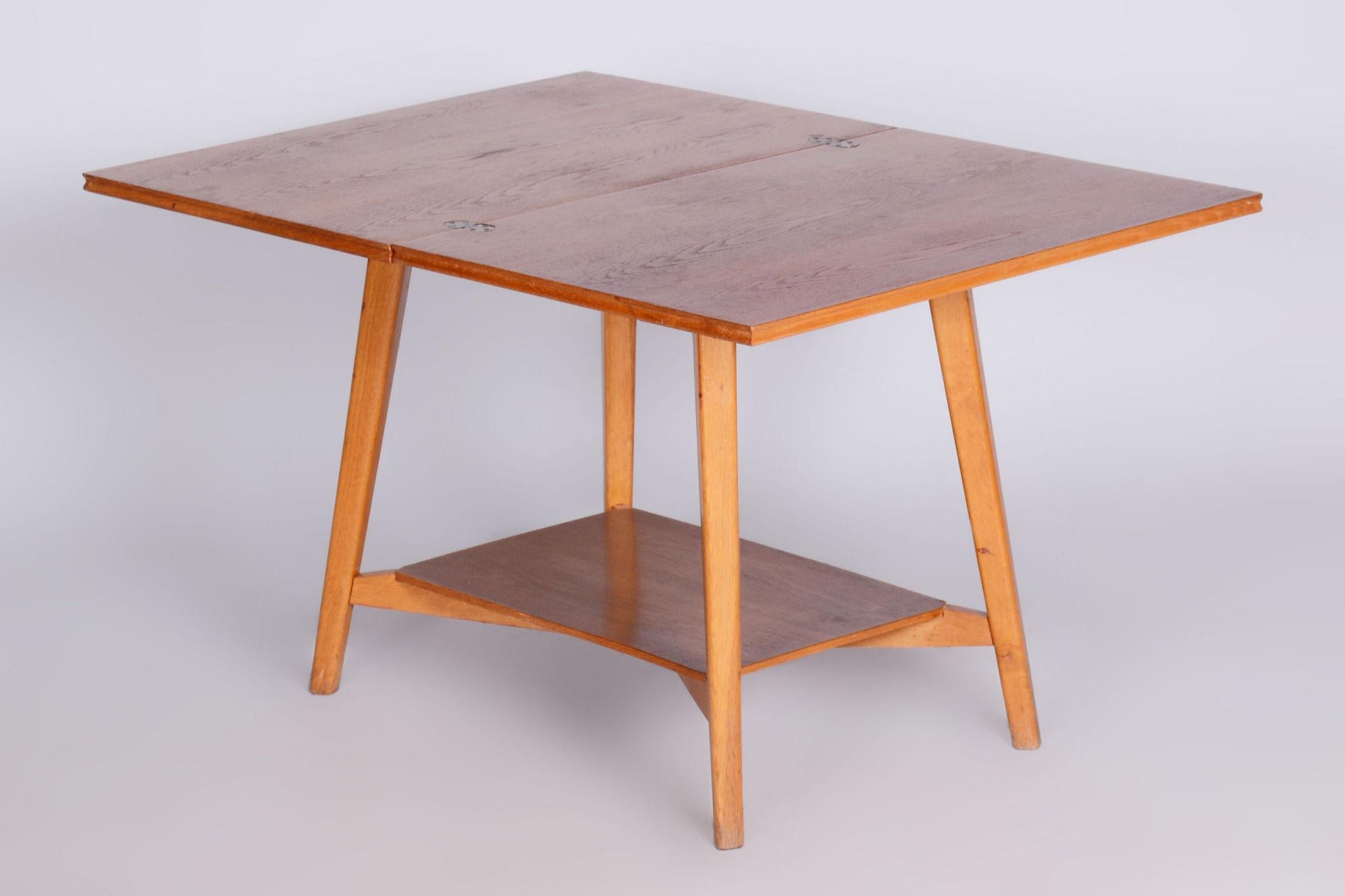 Restored Midcentury Beech Oak Folding Table, Revived Polish, Czechia, 1950s For Sale 4