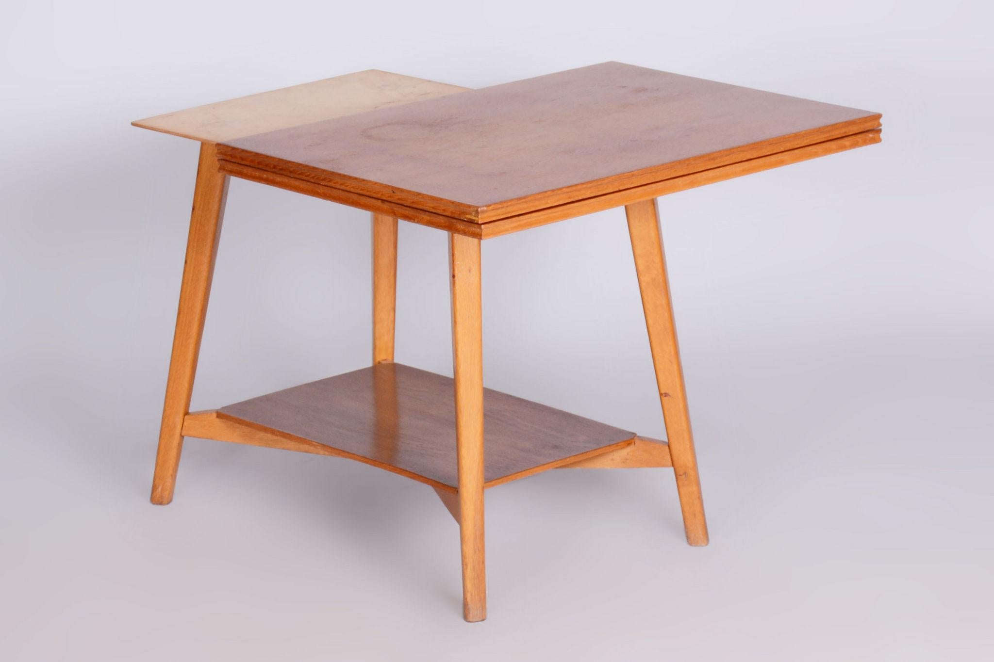 Restored Midcentury Beech Oak Folding Table, Revived Polish, Czechia, 1950s For Sale 5