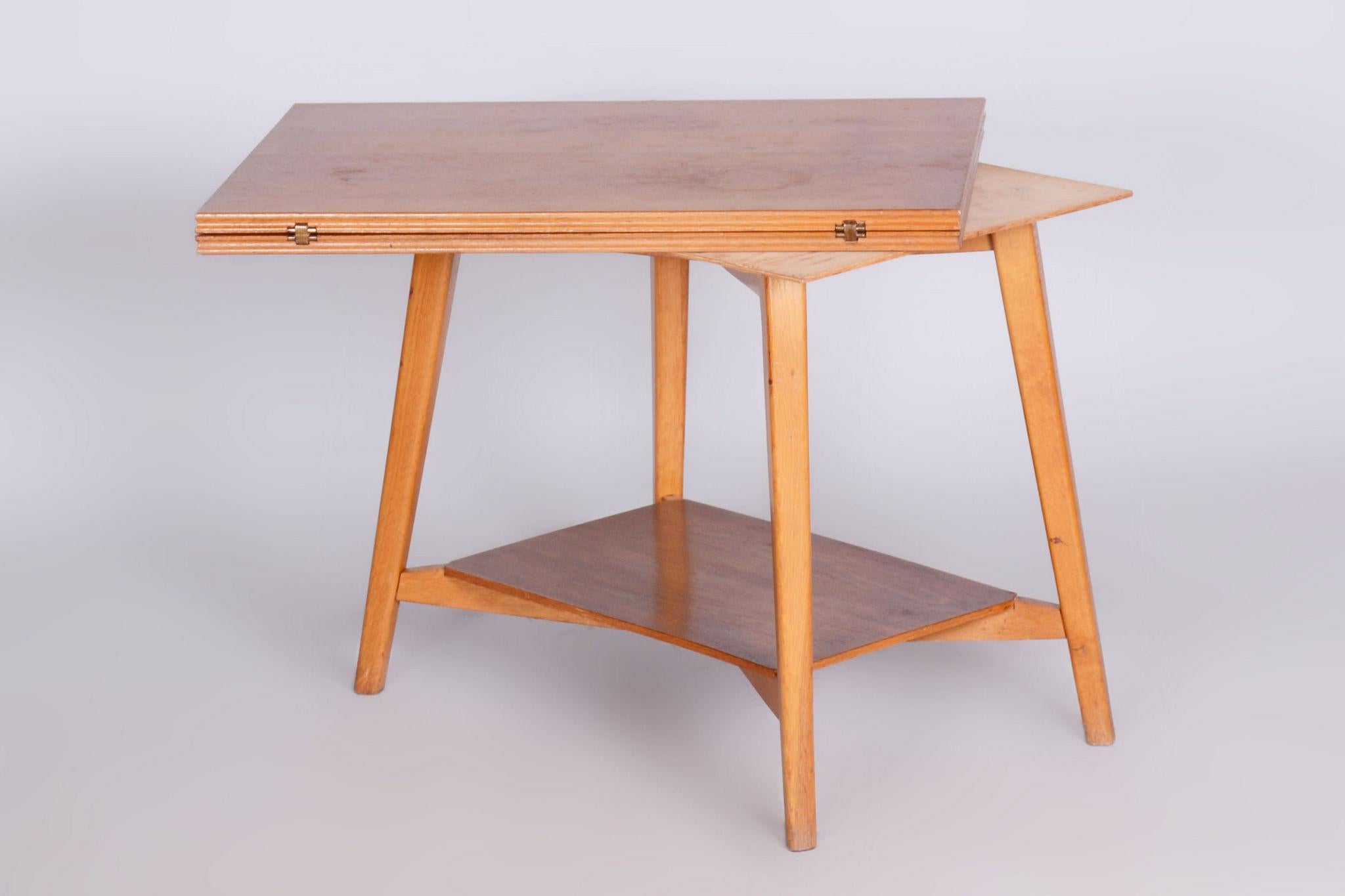 Restored Midcentury Beech Oak Folding Table, Revived Polish, Czechia, 1950s For Sale 6