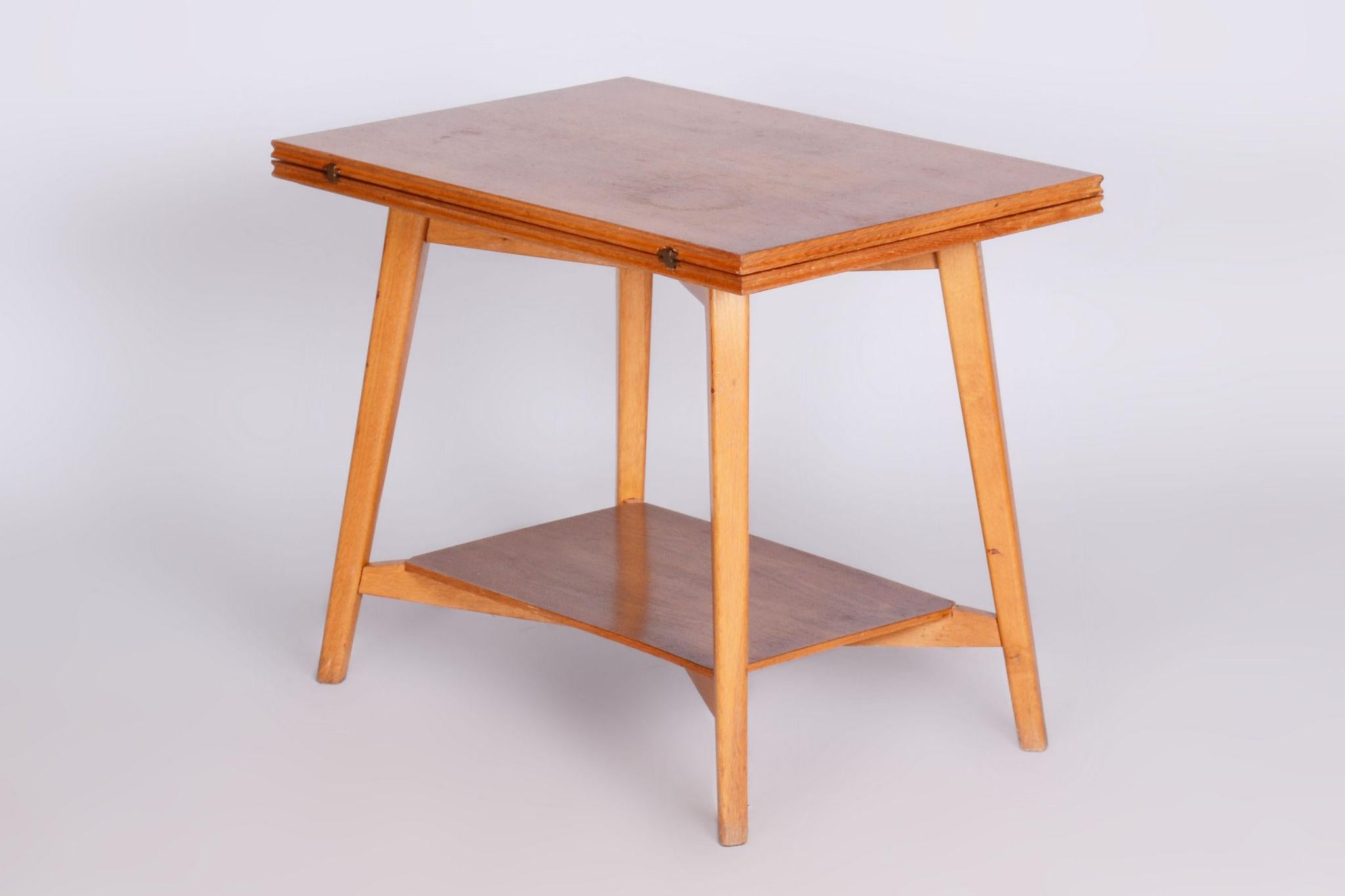 Restored Midcentury Beech Oak Folding Table, Revived Polish, Czechia, 1950s For Sale 7