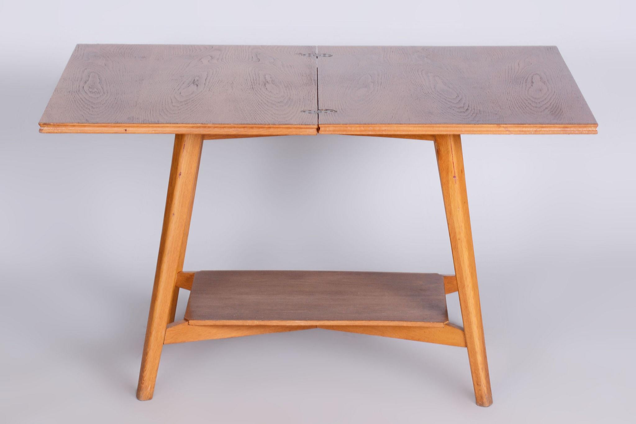 Mid-20th Century Restored Midcentury Beech Oak Folding Table, Revived Polish, Czechia, 1950s For Sale