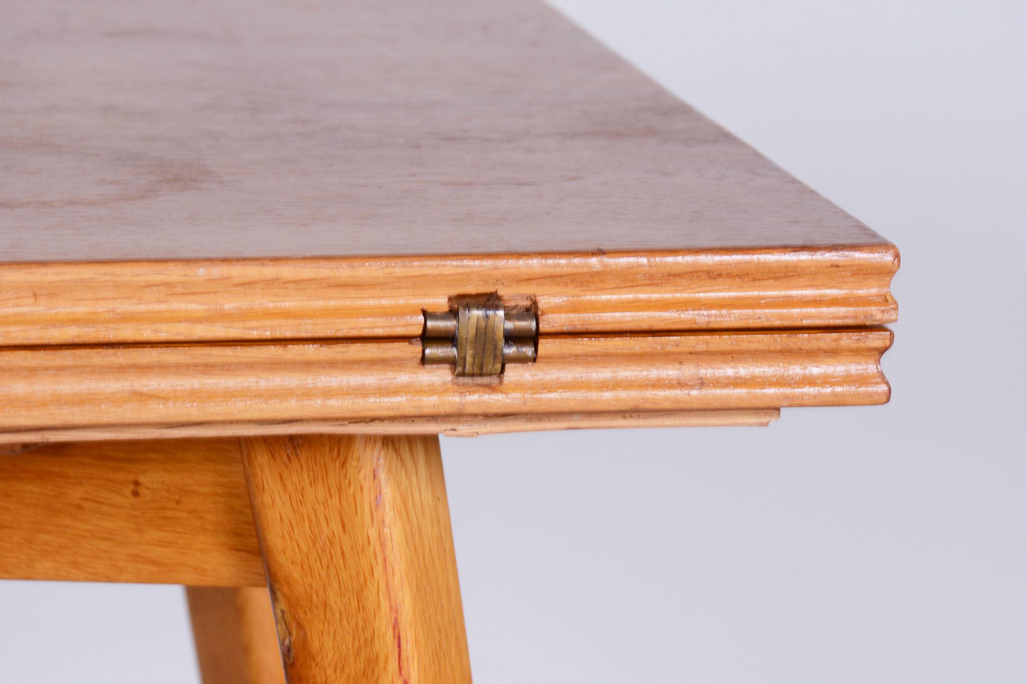 Wood Restored Midcentury Beech Oak Folding Table, Revived Polish, Czechia, 1950s For Sale