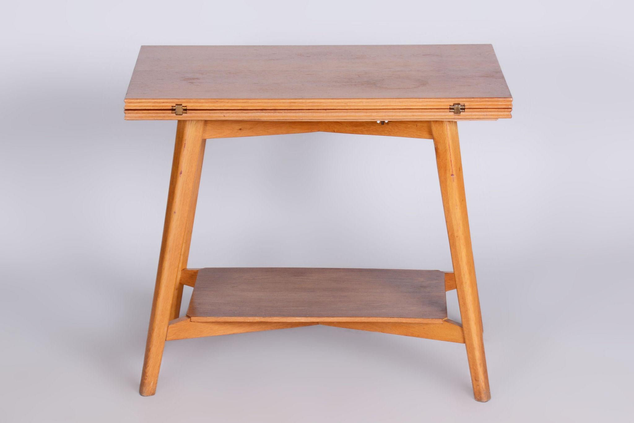 Restored Midcentury Beech Oak Folding Table, Revived Polish, Czechia, 1950s For Sale 1