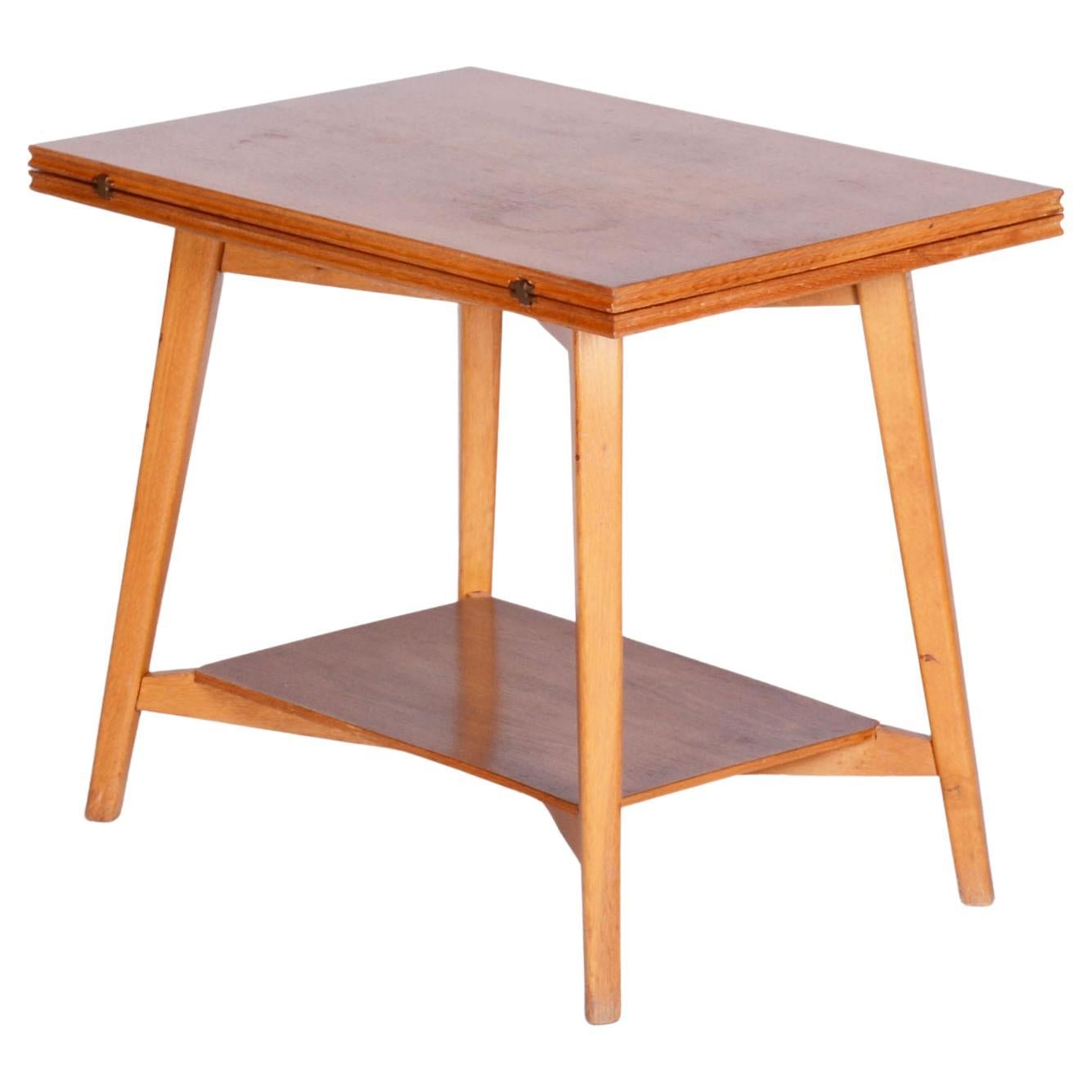 Restored Midcentury Beech Oak Folding Table, Revived Polish, Czechia, 1950s For Sale