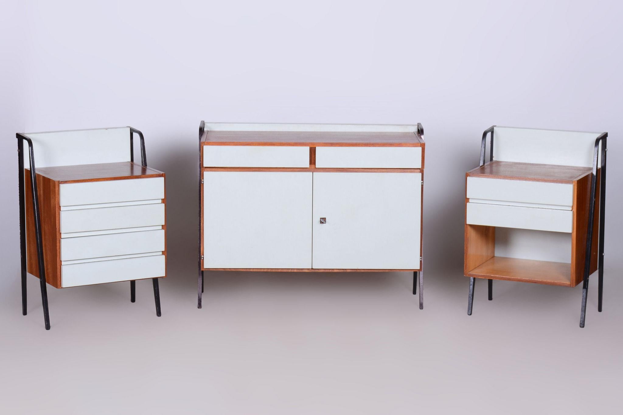 Restored MidCentury Cabinet Set, Mahogany, Revived Polish, Central Europe, 1950s For Sale 13
