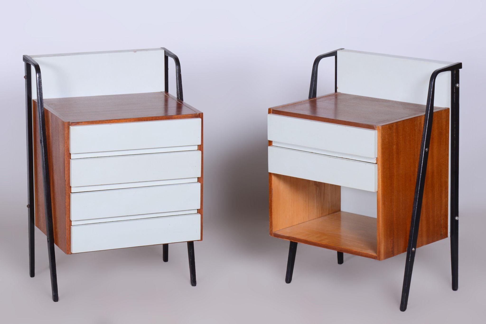 Wood Restored MidCentury Cabinet Set, Mahogany, Revived Polish, Central Europe, 1950s For Sale