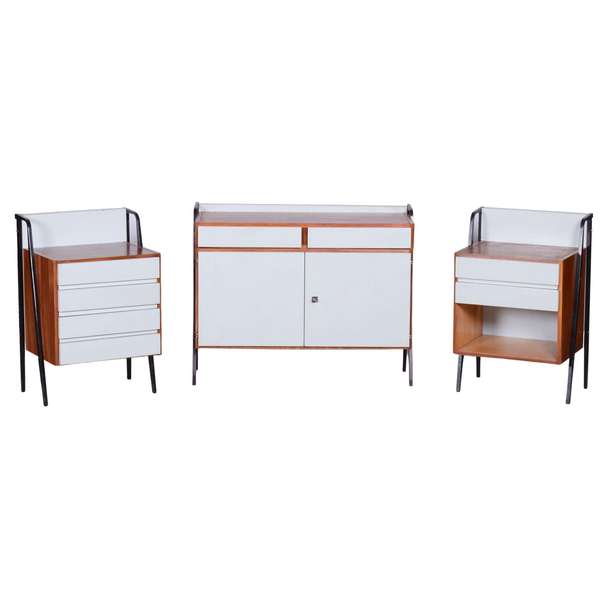 Restored MidCentury Cabinet Set, Mahogany, Revived Polish, Central Europe, 1950s For Sale