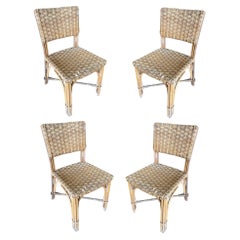 Restaurierte Rattan-Esszimmerstühle aus der Mitte des Jahrhunderts mit geflochtenen Sitzen