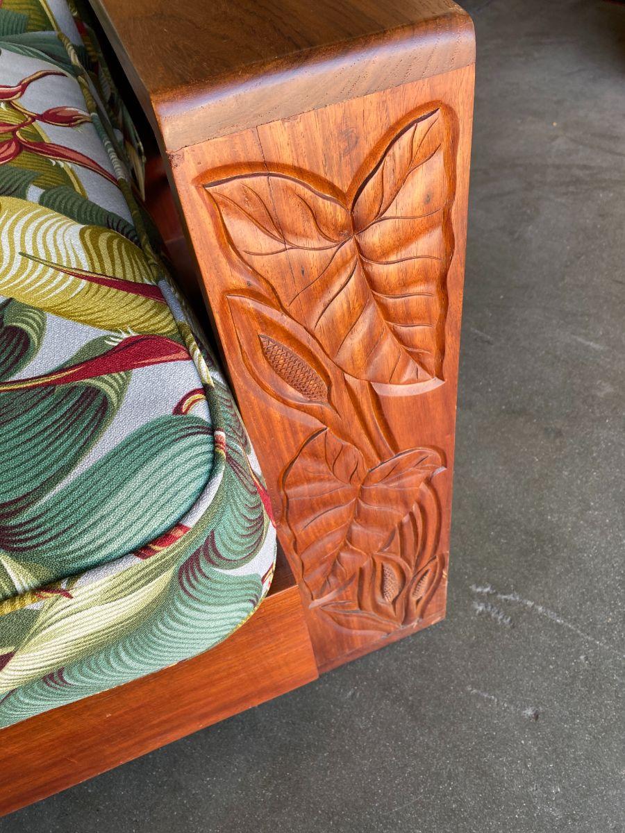 Restored Midcentury Hand Carved Palm Leaf Koa Wood Lounge Chair 4