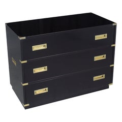 Vintage Restored Midcentury Mahogany Campaign Chest with Brass Accents and Black Lacquer