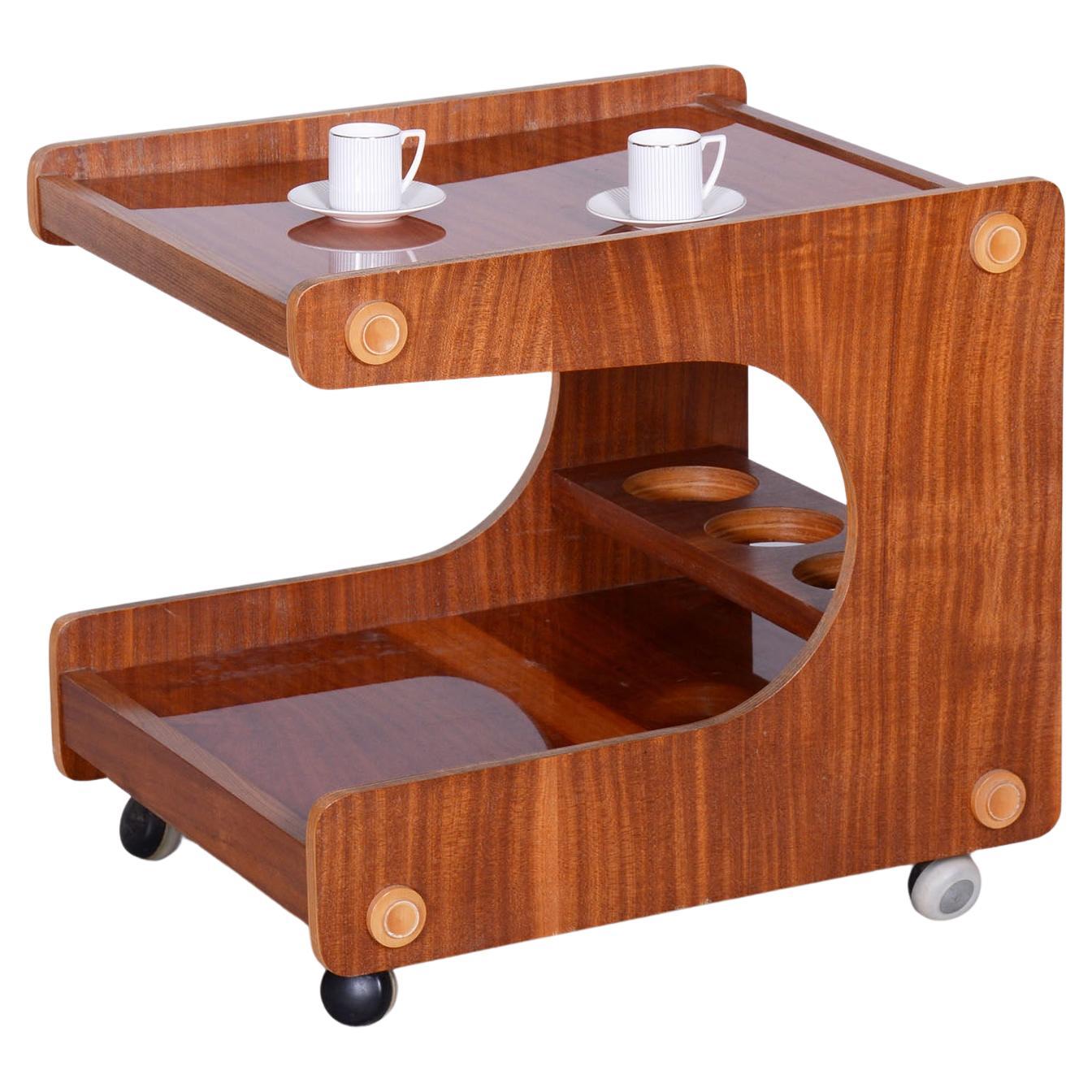 Restored Midcentury Mahogany Trolley, Revived Polish, Czechia, 1960s For Sale